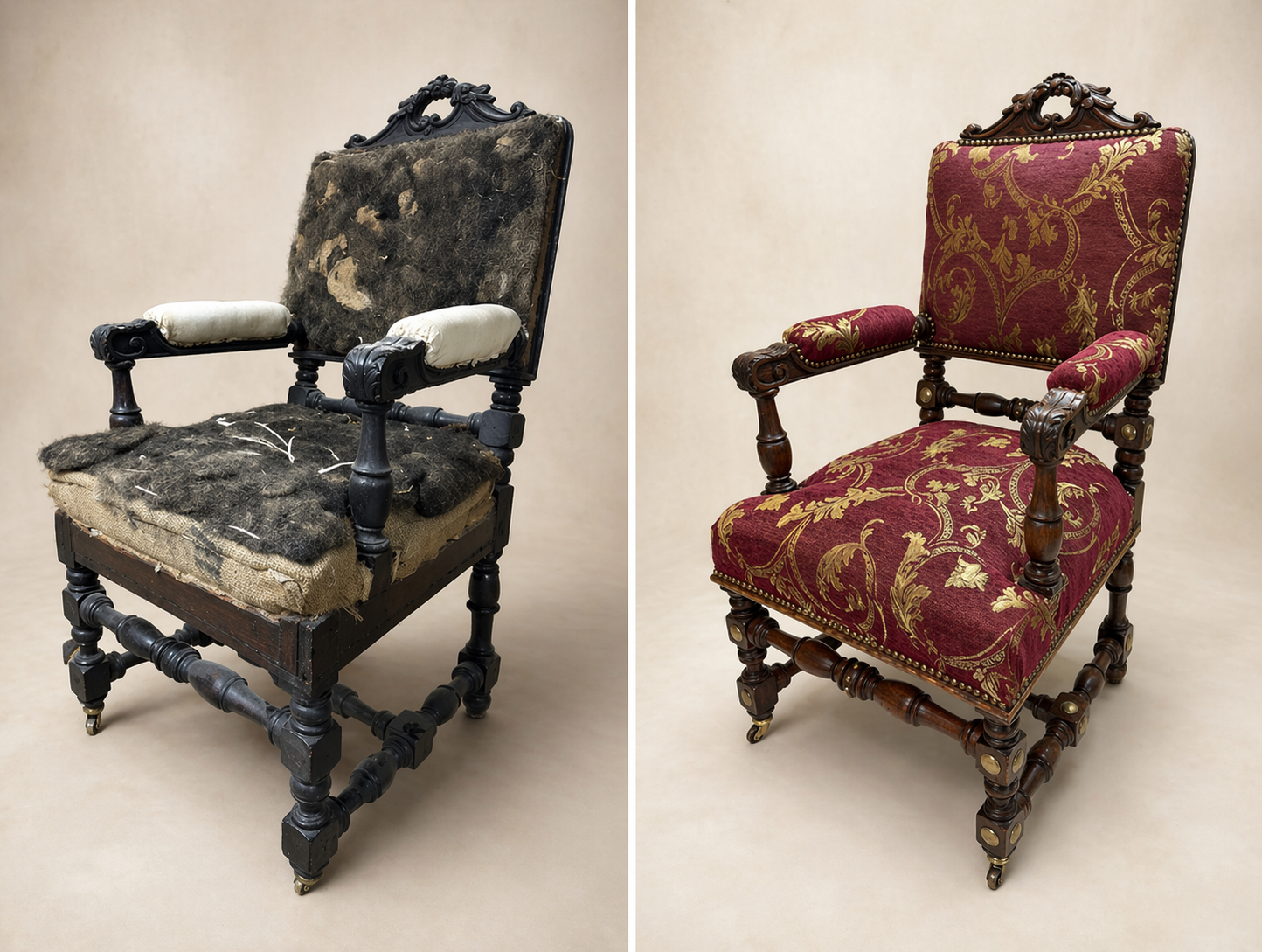 Material: oak; stuffing: horsehair;